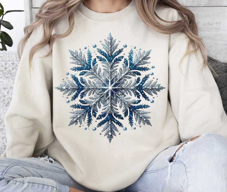 Glitter Snowflake Printed Long Sleeve Casual Top