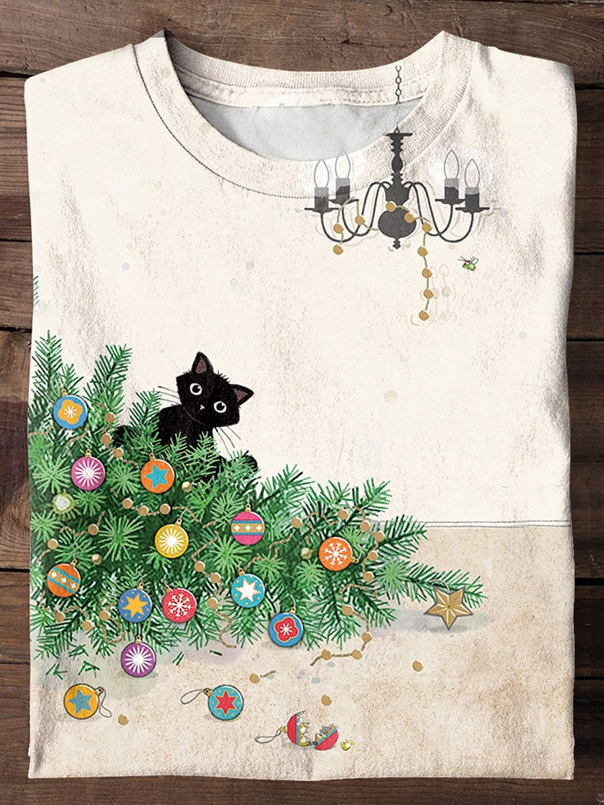 Women's Christmas Funny Cat Print T-shirt