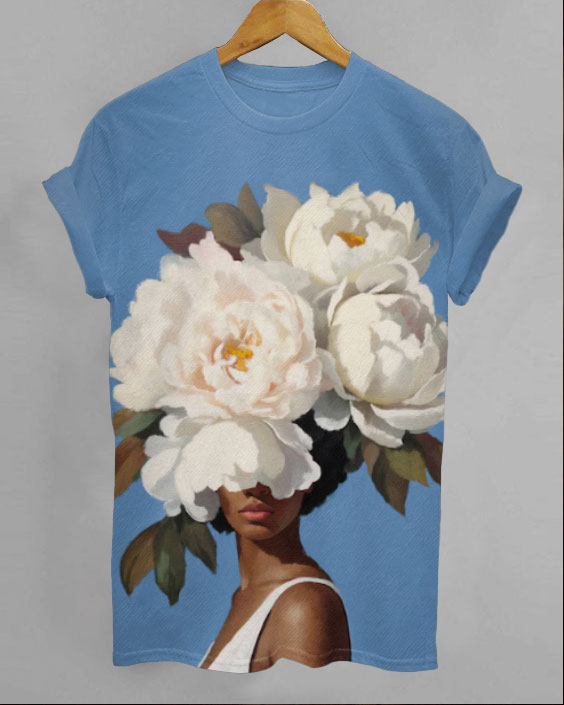 Black Woman Flowers Art Unisex Short Sleeve Tshirt