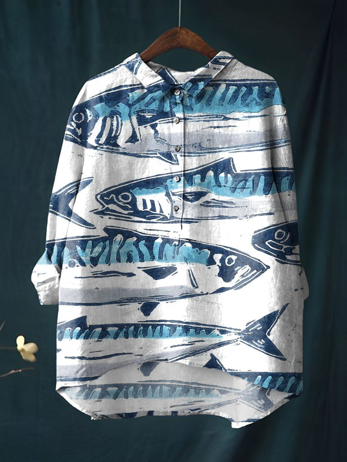 Women's Fish Art Print Casual Cotton And Linen Shirt