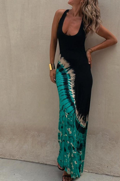 Starry Sky Tie-dye-print Stretch-back Maxi Dress