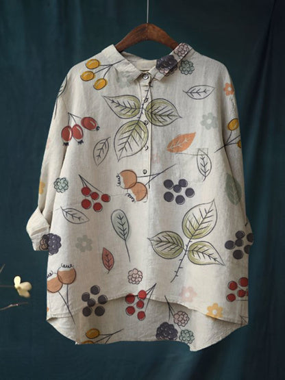 Women's Print Casual Cotton And Linen Long Sleeve Shirt