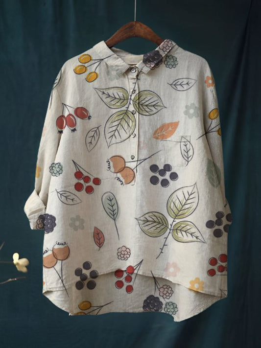 Women's Print Casual Cotton And Linen Long Sleeve Shirt