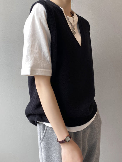 Simple 9 Colors V-Neck Loose Sleeveless Vest