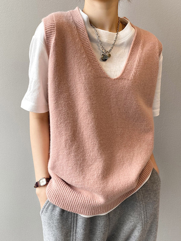 Simple 9 Colors V-Neck Loose Sleeveless Vest