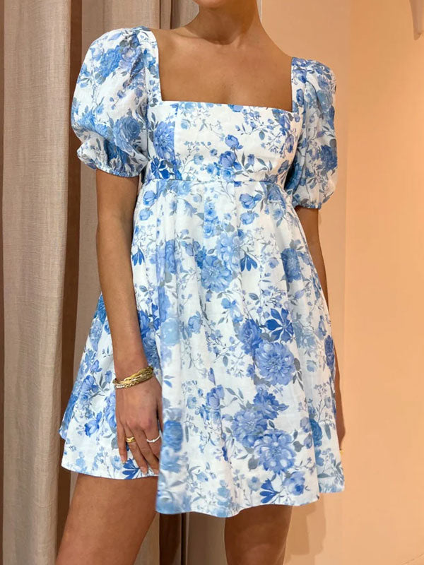 Blue printing dress