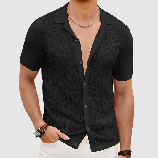 Men's Casual Knit Skeleton Short Sleeve Shirt