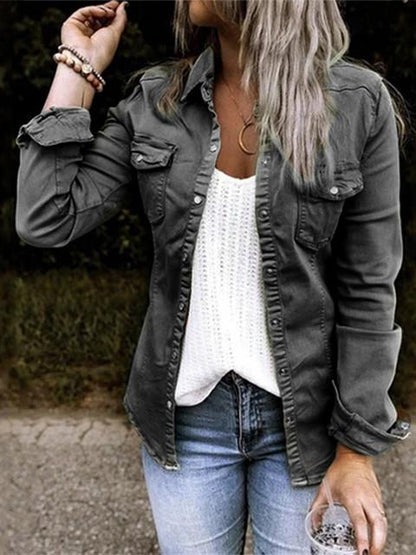 Trendy Lapel Neck Pleated Denim Jacket