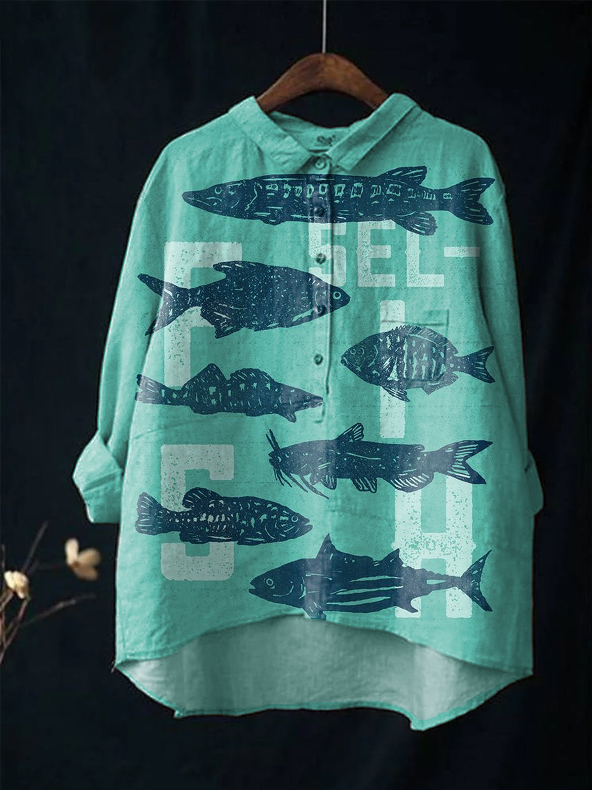 Women's Vintage Fish Art Print Casual Cotton And Linen Shirt