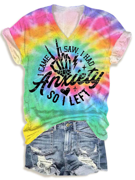 Women's Mental Health Tie Dye Printed V-Neck T-Shirt