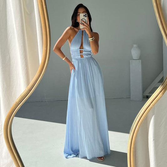 Halter Neck Cut Out Sleeveless Maxi Dress