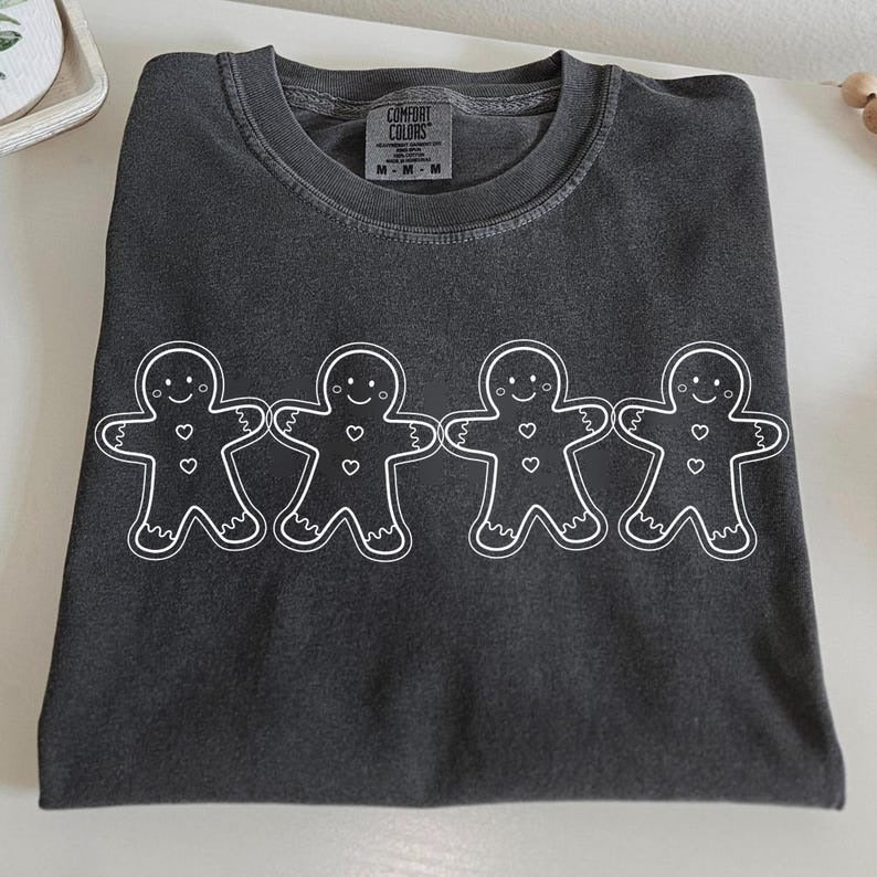 Christmas  Gingerbread Man Washed Cotton Crew Neck T-Shirt