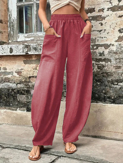 Loose Plus Size Elasticity Pockets Solid Color Pants