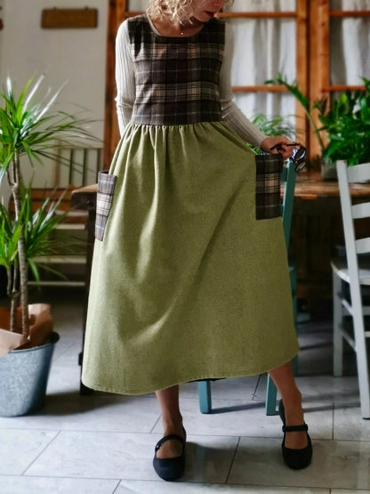 Brown Green Patchwork Cotton Apron