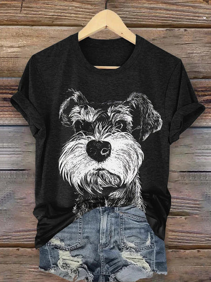 Women's Cute Dog Art Print Casual T-shirt