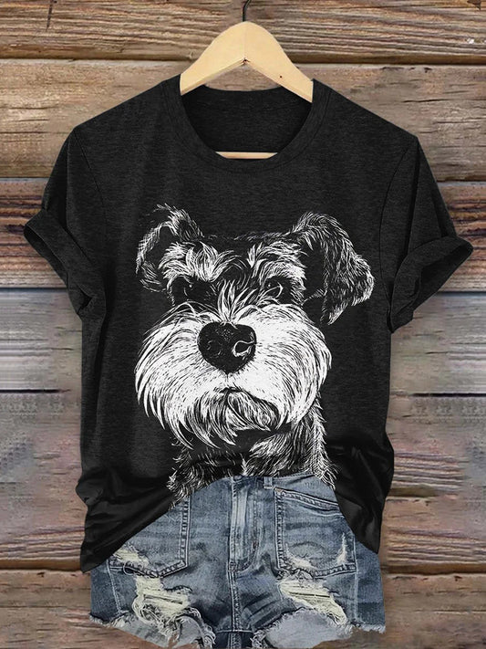 Women's Cute Dog Art Print Casual T-shirt