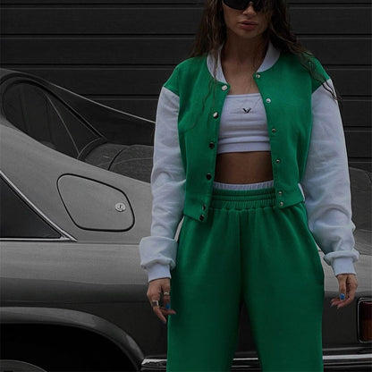 Sweater Baseball Jacket Pants Fashion Casual Set