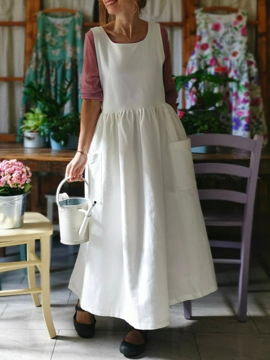 Cream White Cotton Apron