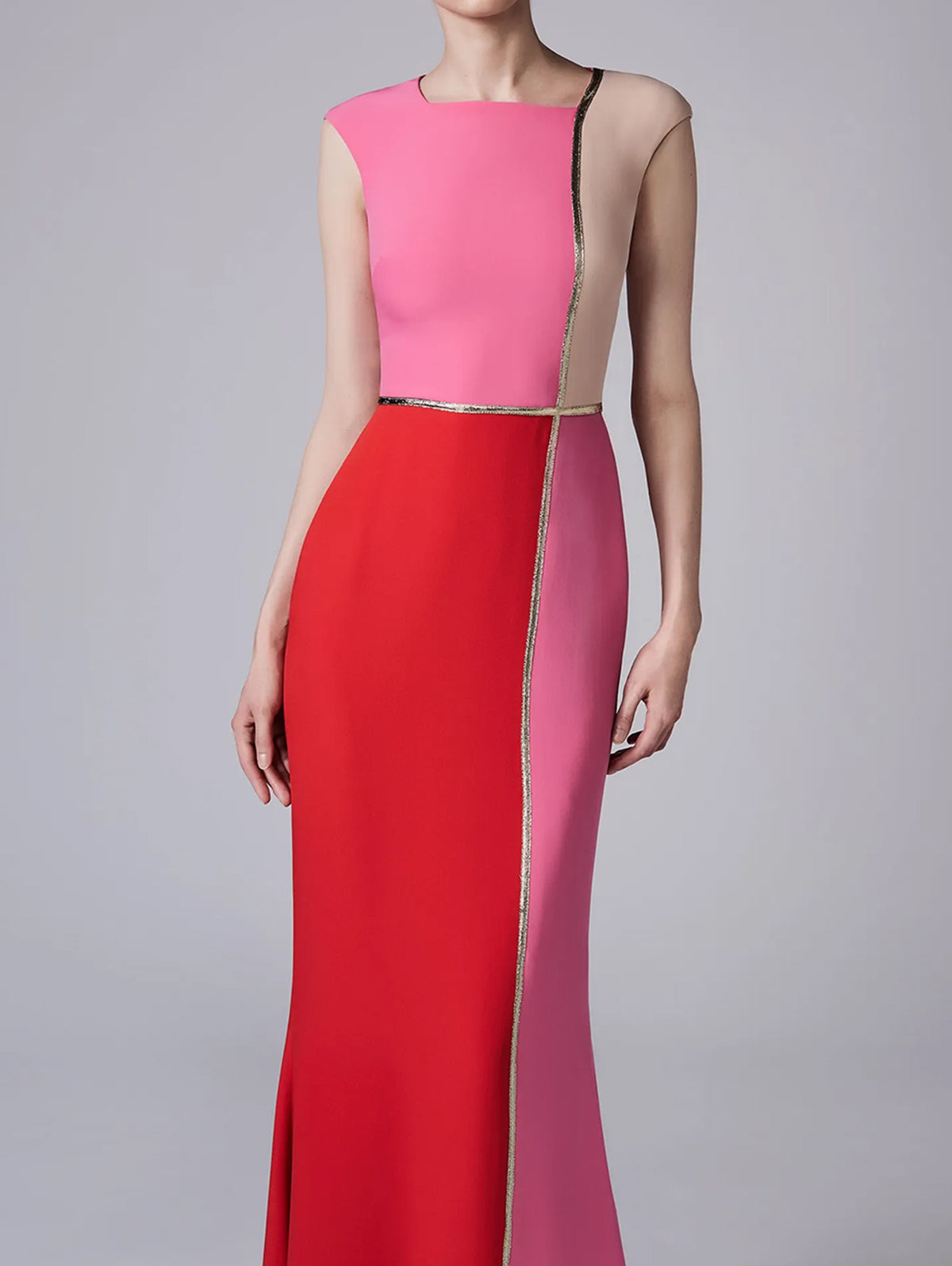 Elegant Color Block Sleeveless Bodycon Mermaid Hem Maxi Dress <shipping in 24 hours>