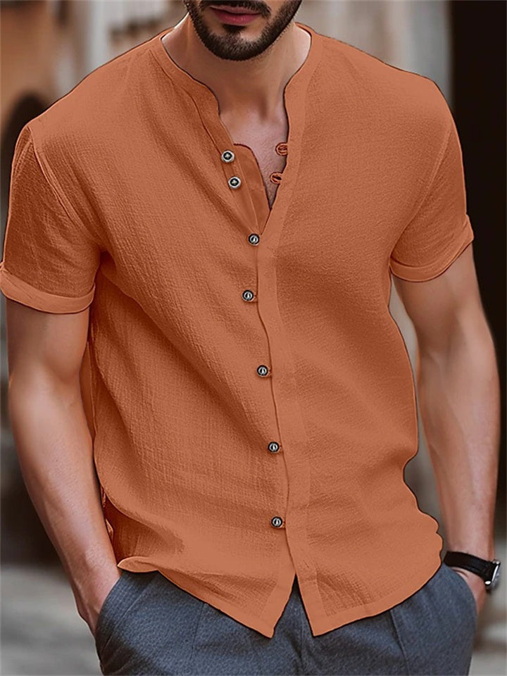 Hawaii New Fashion Men's Retro Buttons Cotton Linen Casual Short Sleeve Shirt