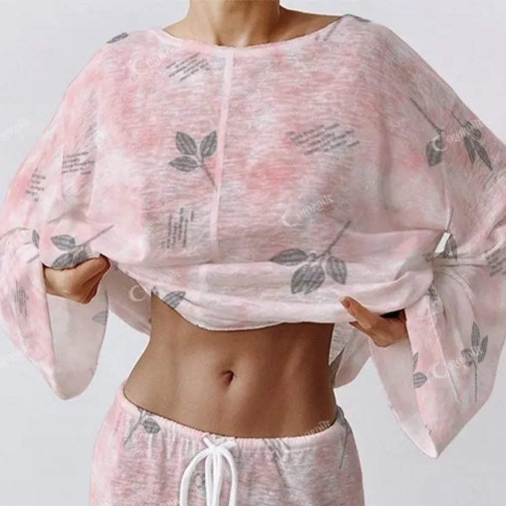 Women's Retro Flower Gradient Colorblock Polka Dot Long Sleeve Cotton Homewear Set