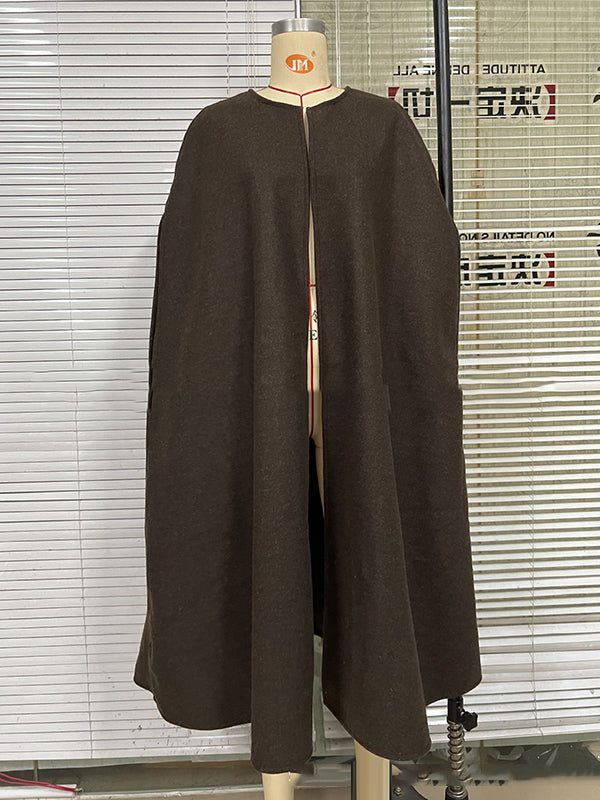 Simple Sleeveless Solid Color Round-Neck Cape Outerwear