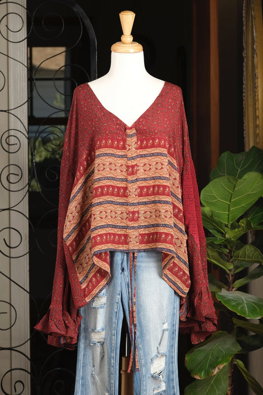 Silk Butterfly Top in Rusty Stripe