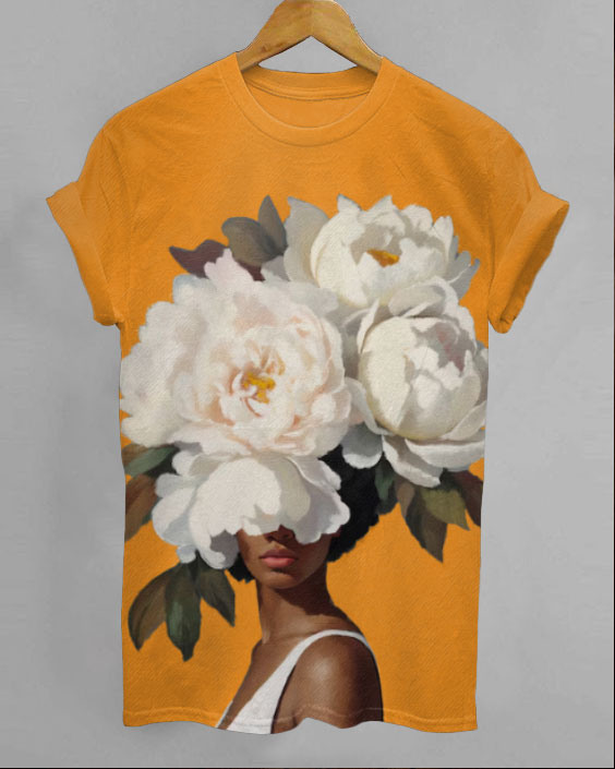 Black Woman Flowers Art Unisex Short Sleeve Tshirt