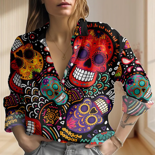 Women's Retro Halloween Printed Casual Shirt