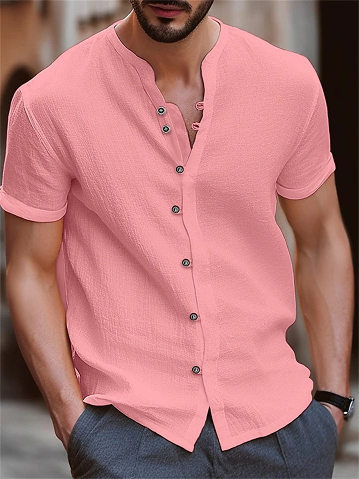 Hawaii New Fashion Men's Retro Buttons Cotton Linen Casual Short Sleeve Shirt