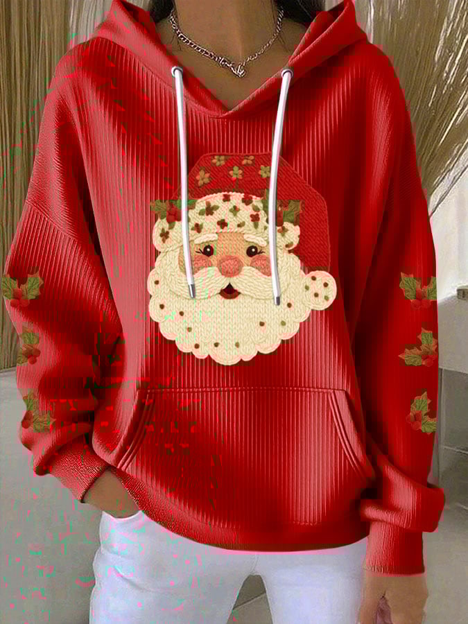 Women's Christmas Santa Print Casual Hooded Sweatshirt