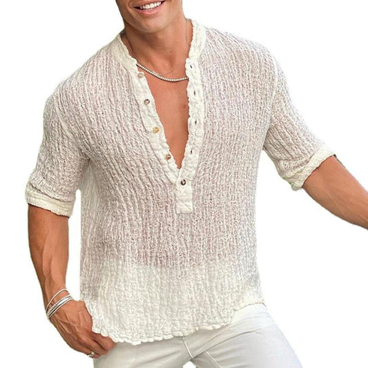 Men's Casual Pleated Short Sleeve Shirt