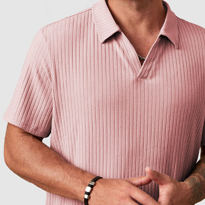 Men's Cotton Knit Striped Textured Short Sleeve Polo Shirt
