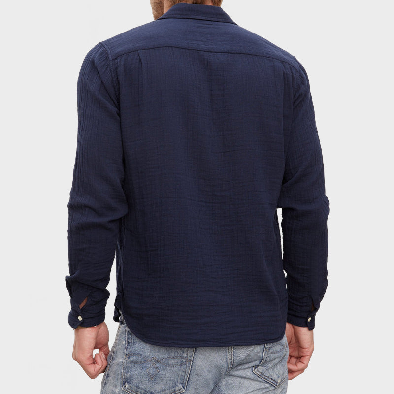 Men's Casual Pleated Textured Long Sleeve Shirt