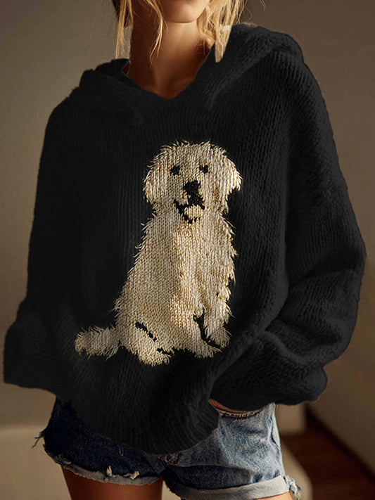 Classic Fuzzy Golden Retriever Dog Felt Cozy Knit Hooded Sweater