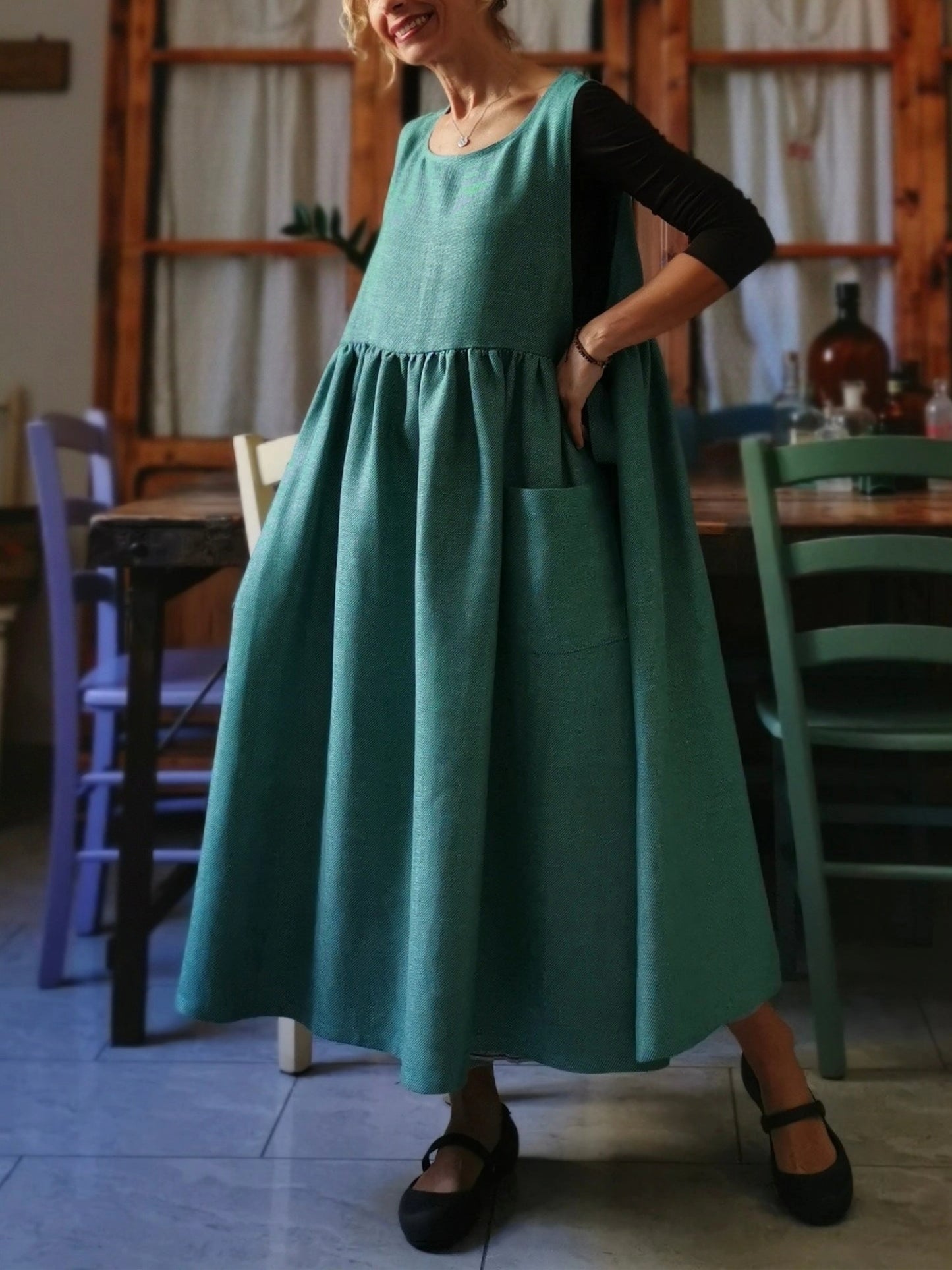 Vintage Forest Green Cotton Apron