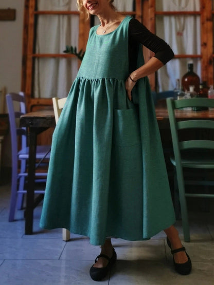 Vintage Forest Green Cotton Apron