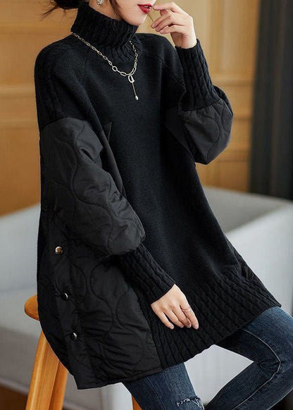 Simple Coffee Turtleneck Patchwork Loose Fall Knit sweaters