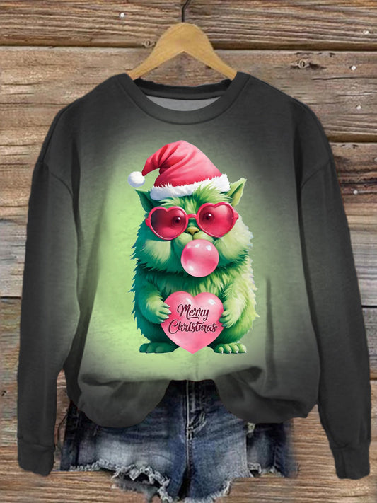 Cute Merry Christmas Cat Blowing Bubble Pink Christmas Sweatshirt