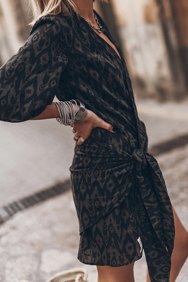 The Printed Black Wrap Dress