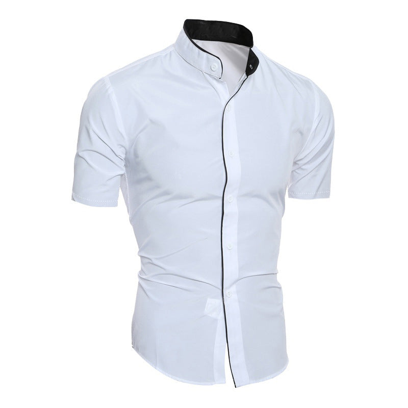 Men's stand collar short sleeve shirt