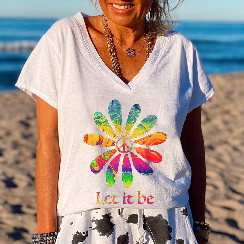 LET IT BE Women's peace logo graffiti casual T-shirt