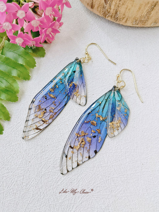 Butterfly Wing Handmade Crystal Gold Foil Earring