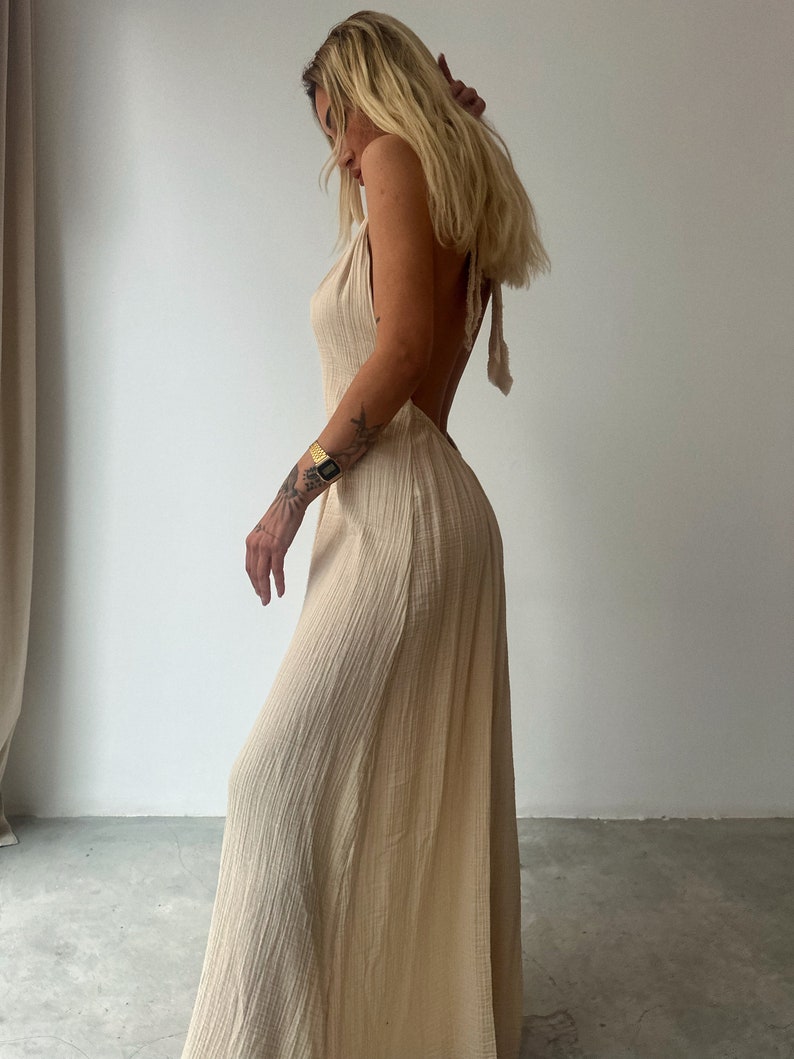 Bohemian Slit Backless Linen Dress