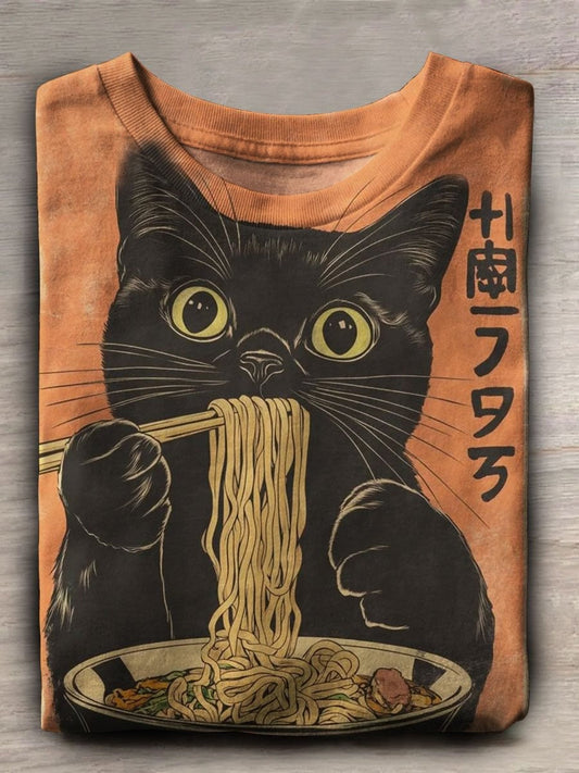 Funny Japanese Cat Print Casaul Short Sleeve T-shirt