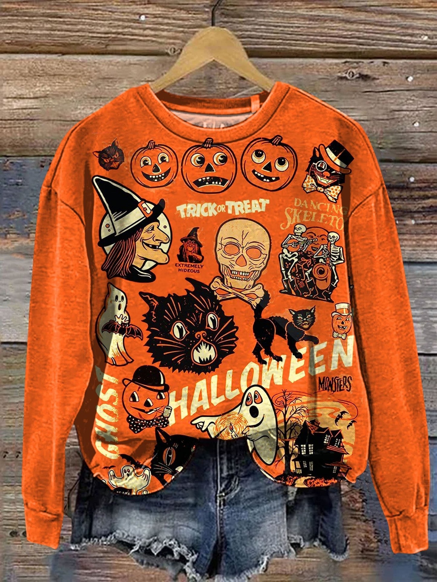 Halloween Art Print Long Sleeve Casual Top