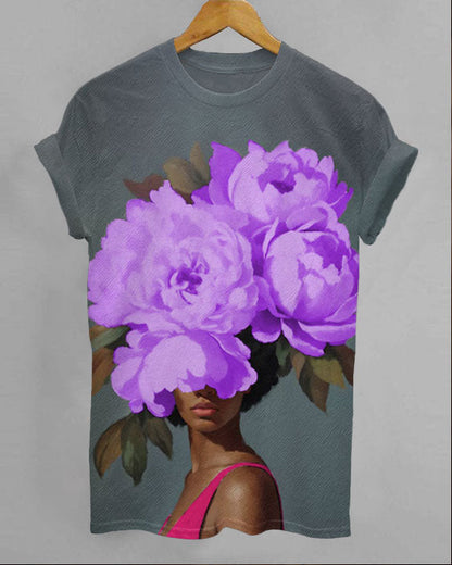 Black Woman Flowers Art Unisex Short Sleeve Tshirt