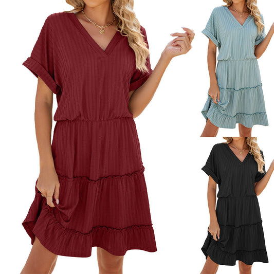 V Neck Solid Color Patchwork Summer Dresses