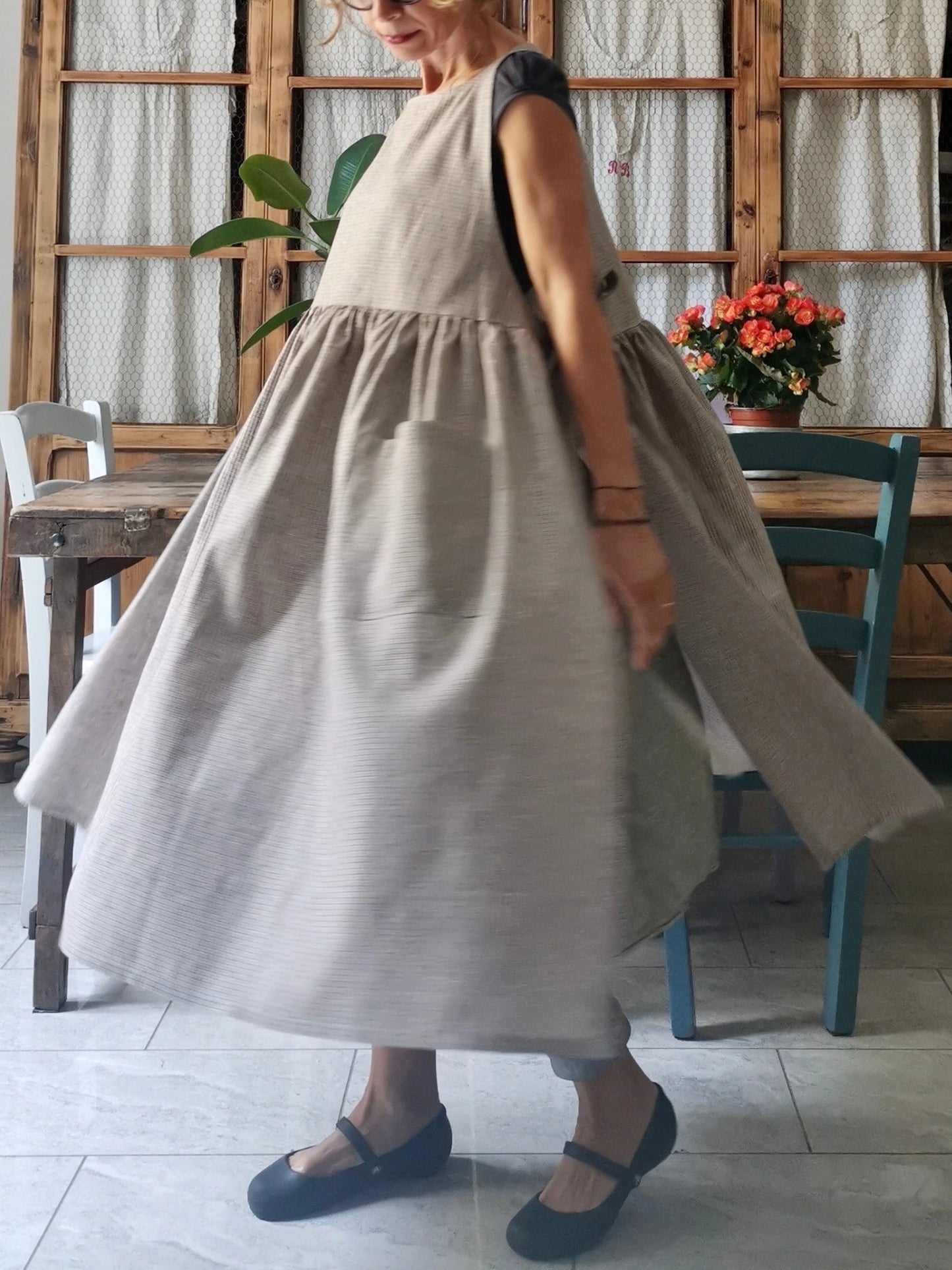 Striped Grey Cotton Apron