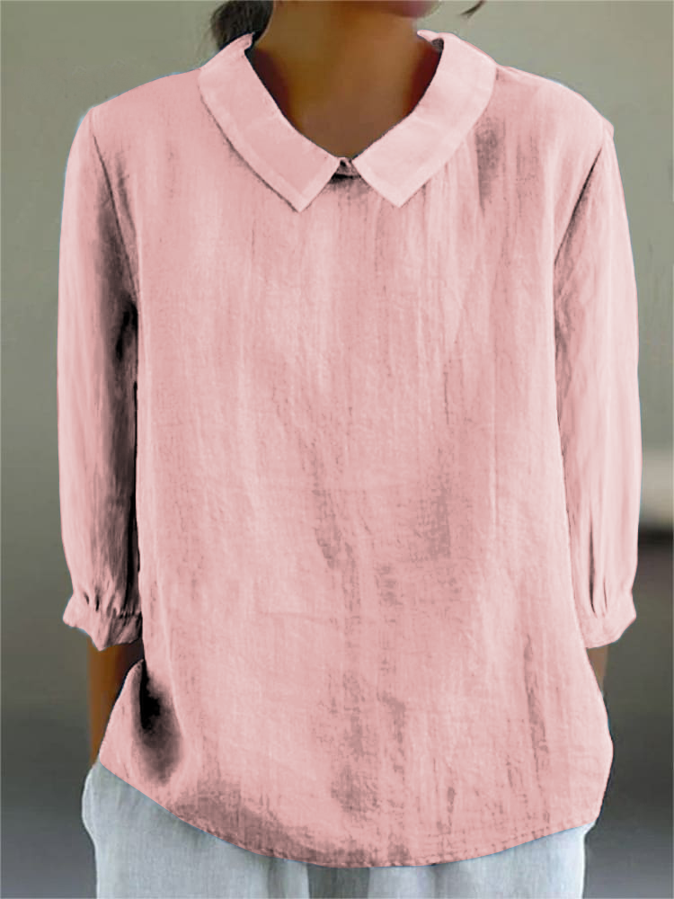 Women's Solid Color Casual Cotton And Linen 3/4 Sleeve Shirt
